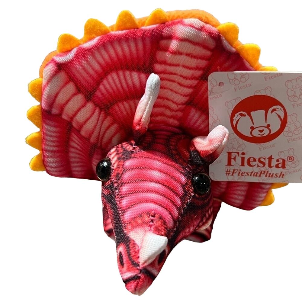 FIESTA Triceratops 8" Printed Plush Stuffed Dinosaur Red Pink NWT